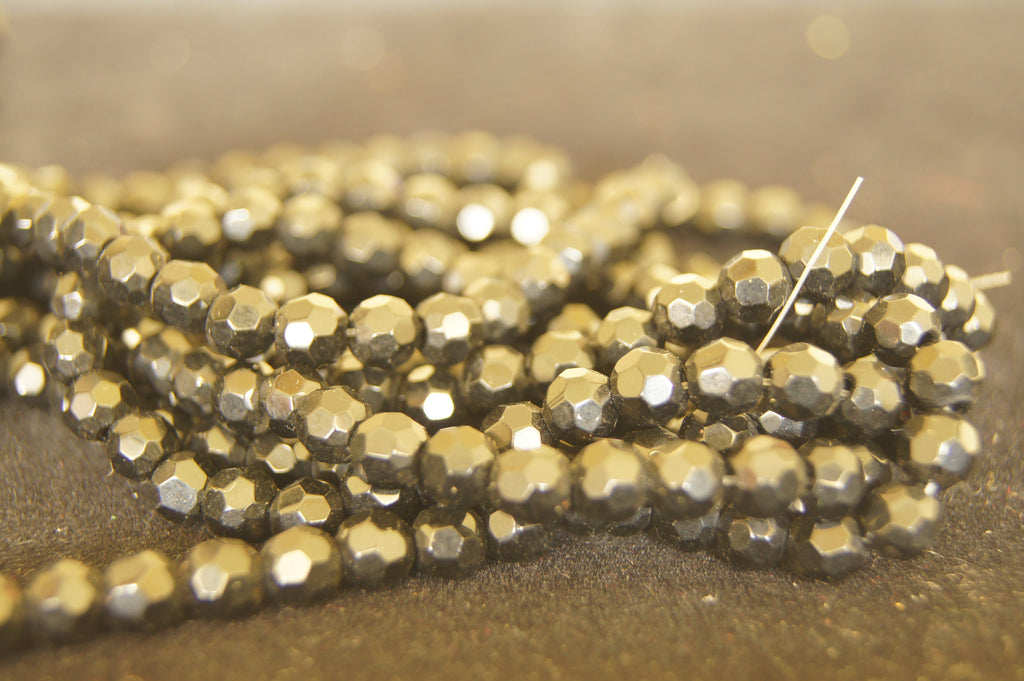Bead, fire-polished glass, black alabaster, 4mm faceted round - $0.50 per 3pc