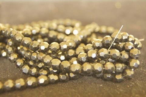 Bead, fire-polished glass, black alabaster, 4mm faceted round - $0.50 per 3pc