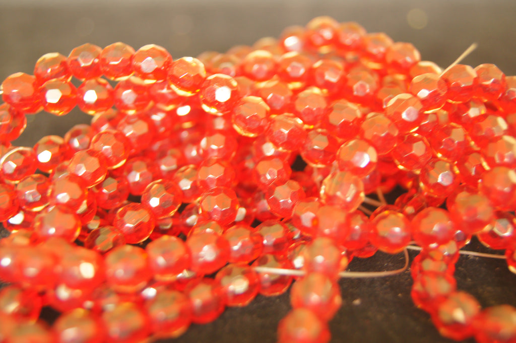 Bead, fire-polished glass, clear red, 4mm faceted round - $0.50 per 3pc