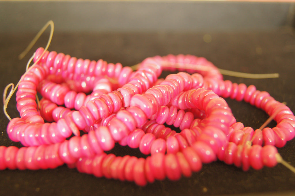 Bead, fire-polished, glossy dark candy pink, 5mm flat round - $0.50 per 5pc