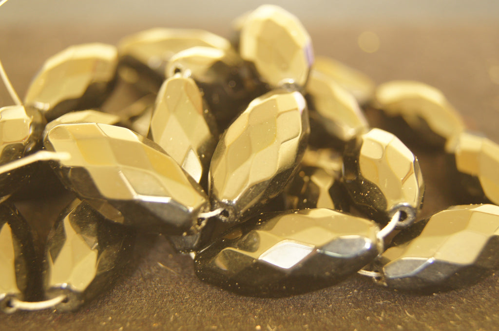 Bead, fire-polished, jet, 5mm multi-facet, glossy black, 35mmx10mm  $0.50 per 3pc