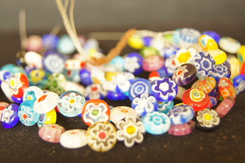 Bead mix, glazed ceramic, multicolored, 7mm round with hand-painted geometric design. $0.50 per 3pc