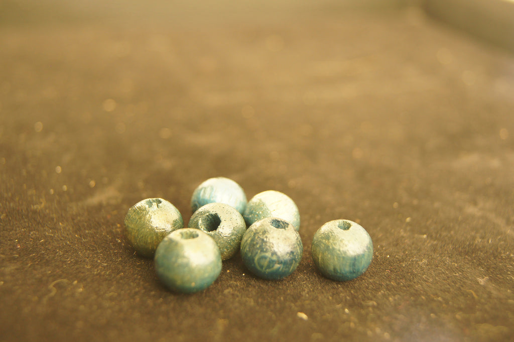 Bead mix, painted wood (coated), deep blue textured hand-cut round with pattern--200pc x 1cm x 1cm - $0.5 per 5 piece