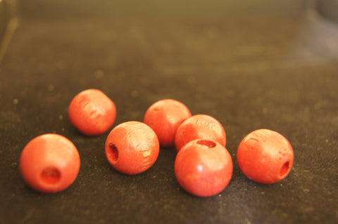 Bead mix, painted wood (coated), red textured hand-cut round with pattern - 1.5cm x 1.5cm -  - $0.5 per 5 piece