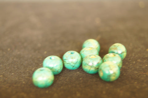 Bead, painted wood (coated), turquoise textured hand-cut round with pattern - 0.6cm round - $0.5 per 5 piece