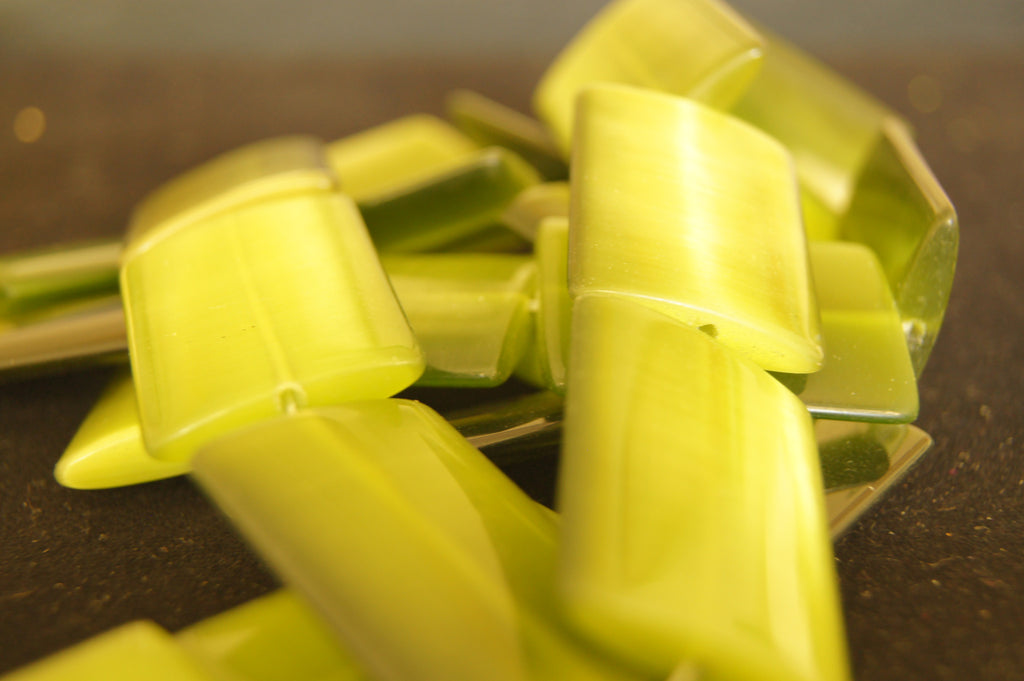 Bead, porcelain, clear light green 35mmx25mm flat - $0.50 per 2pc