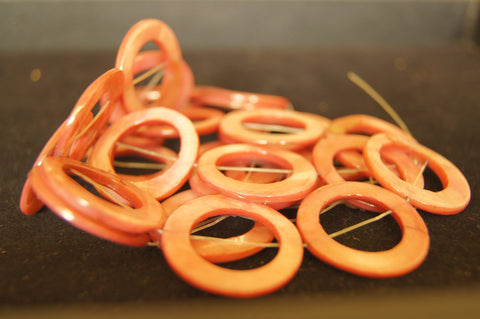 Bead, porcelain, glossy pink 30mm flat round - $0.50 per 2pc