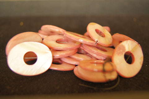 Bead, porcelain, glossy pink 30mmx25mm flat round - $0.50 per 2pc