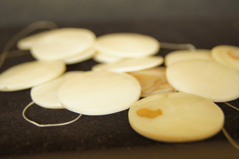 Bead, porcelain, white alabaster 'marble', 35mm round flat - $0.50 per 2pc