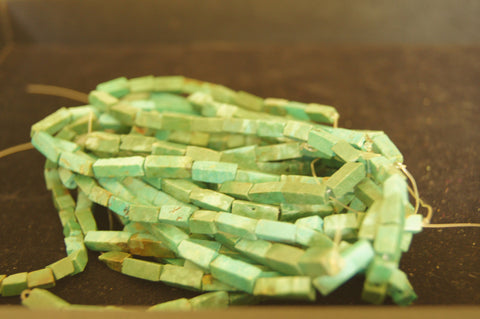 Bead, turquoise (dyed  stabilized), light green, square cylinder, Mohs hardness 5 to 6 -1cm x 0.5cm - $0.50 per pc