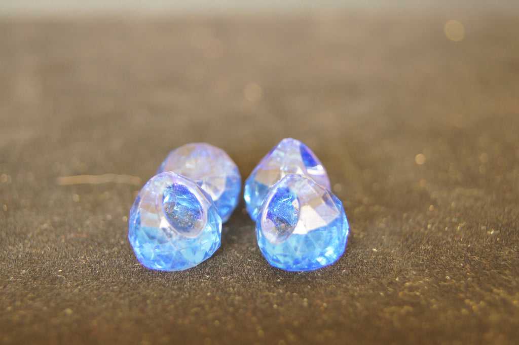 Plastic blue glossy pear-shaped pendant 1.3cm x 2cm - 2pc