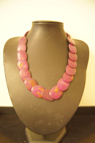 Flat oval purple imitation stone necklace - 24cm