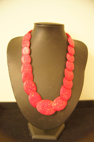 Flat oval red imitation stone necklace - 24cm